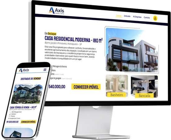 Homepage 1 Mockup com o site da Axis Imobiliária.