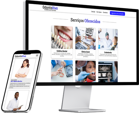 Homepage 3 Mockup com o site da OdontoViva.